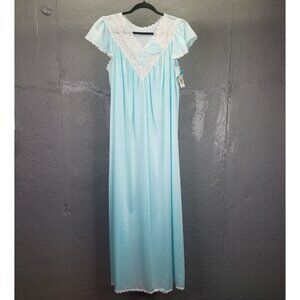 Shadowline Maxi Night Gown Small Blue Sea Foam Puffy Flower Coquette Vintage NEW